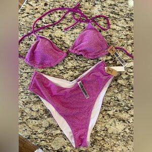 PINK Victoria's Secret Shimmer Magenta Triangle Bikini